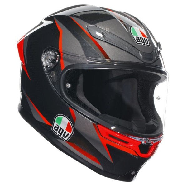 Casque Intégral de Moto K6 S Slashcut Noir/Gris/Rouge incliné de gauche