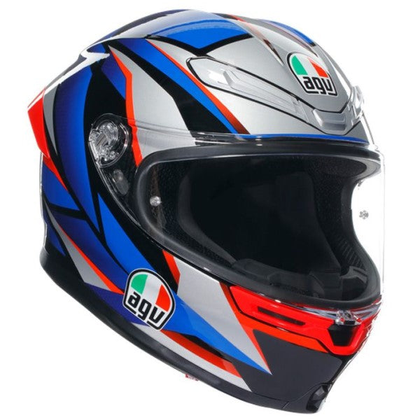 Casque Intégral de Moto K6 S Slashcut Bleu/Gris/Rouge incliné de gauche