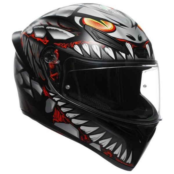 Casque Intégral de Moto K1 S Lyzard AGV gris et rouge, de 3/4