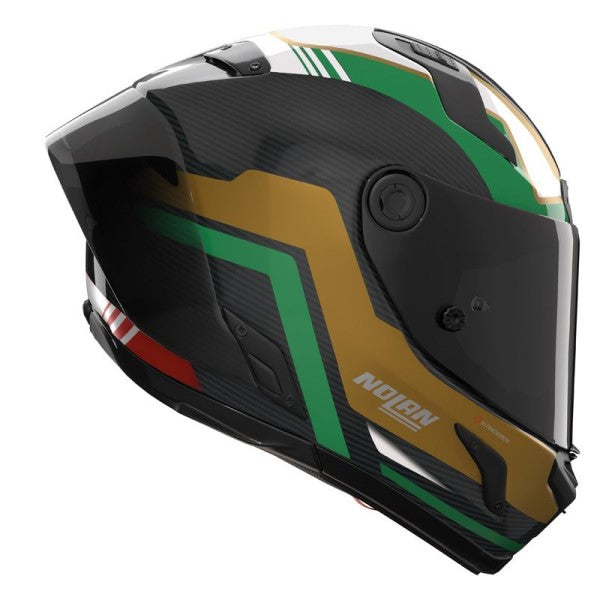 Casque Intégral de Moto X-804 RS UC PIEGA Nolan Vert/Rouge/Or, vue 3/4