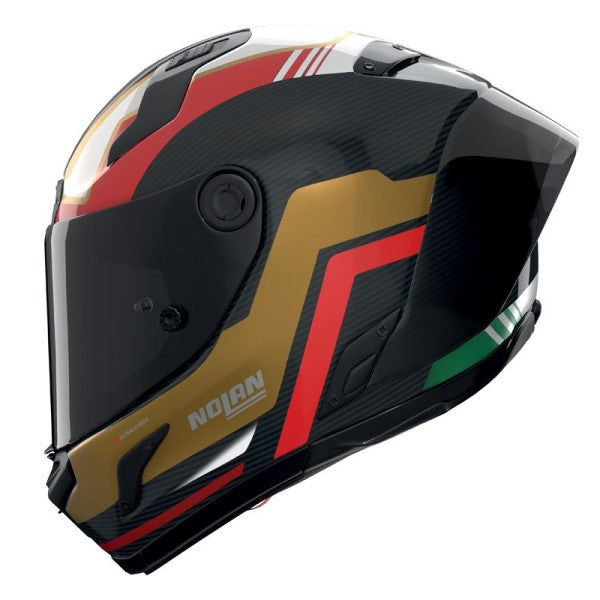 Casque Intégral de Moto X-804 RS UC PIEGA Nolan Vert/Rouge/Or, vue 3/4