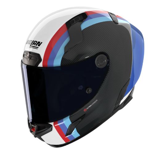 Casque Intégral de Moto X-804 RS UC GEMINI Nolan Blanc/Bleu/Rouge, vue 3/4 haut