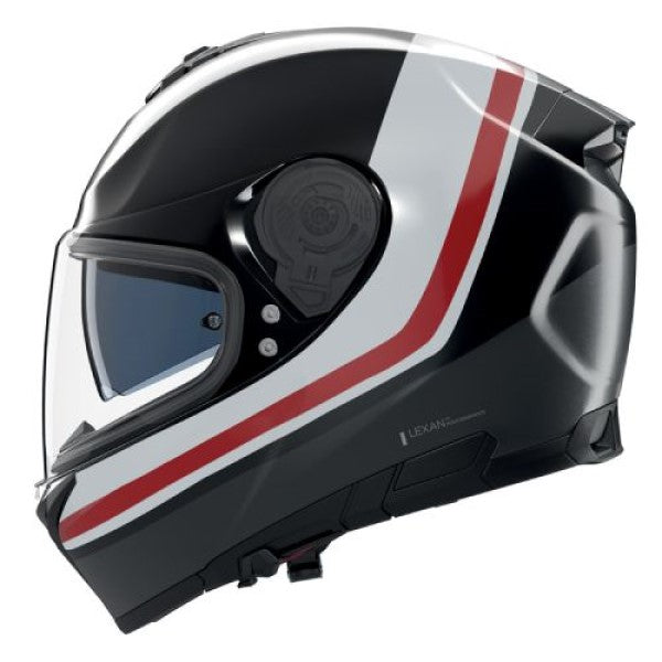 Casque Intégral de Moto N80-8 INCLINE Nolan Anthracite/Blanc/Rouge, vue 3/4 haut