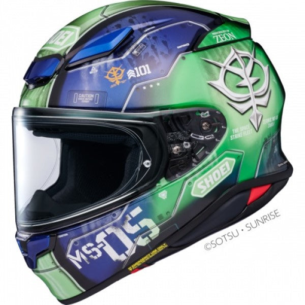 Casque Intégral de Moto RF-1400 MS-05 Zaku 1, Bleu/Vert, de profil