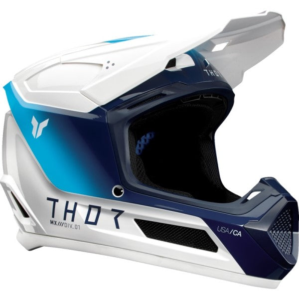 Casque de Motocross Fleet Storm Junior Blanc/Bleu incliné de face