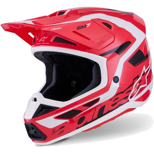 Casque de Motocross S-M7 Deed Rouge/Blanc incliné de face