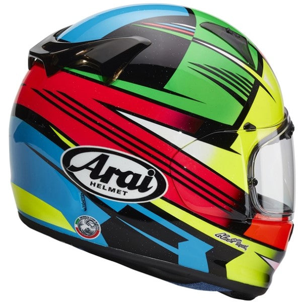 Casque Intégral de Moto Regent-X Graphique Jaune/Rouge incliné de dos
