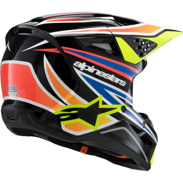 Casque de Motocross Supertech M3 Wurx Junior Jaune/Multicolore incliné de dos
