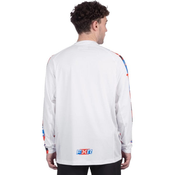 Chandail Freedom Air UPF FXR Bleu/Blanc/Rouge Essayage Homme de dos