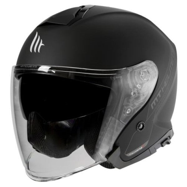 Casque Ouvert de Moto Thunder 3 Jet Noir mat, de face