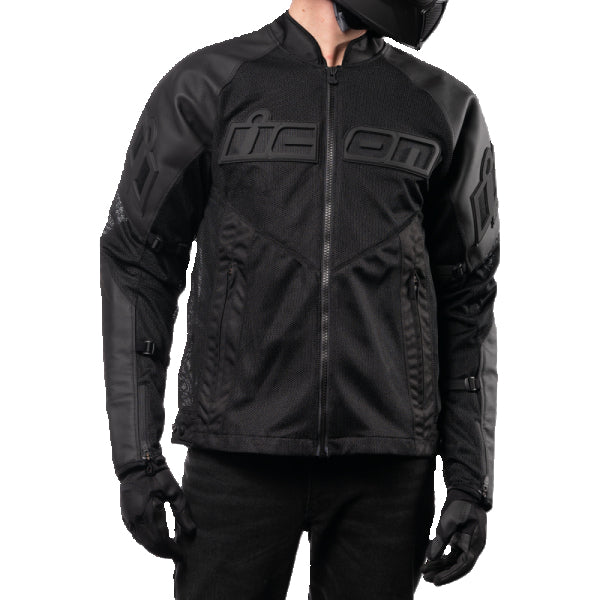 Manteau de Moto Mesh AF en Cuir Noir, Vue avant