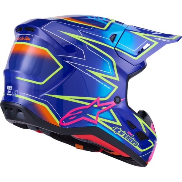 Casque de Motocross S-M7 Cast Bleu/Multicolore incliné de dos