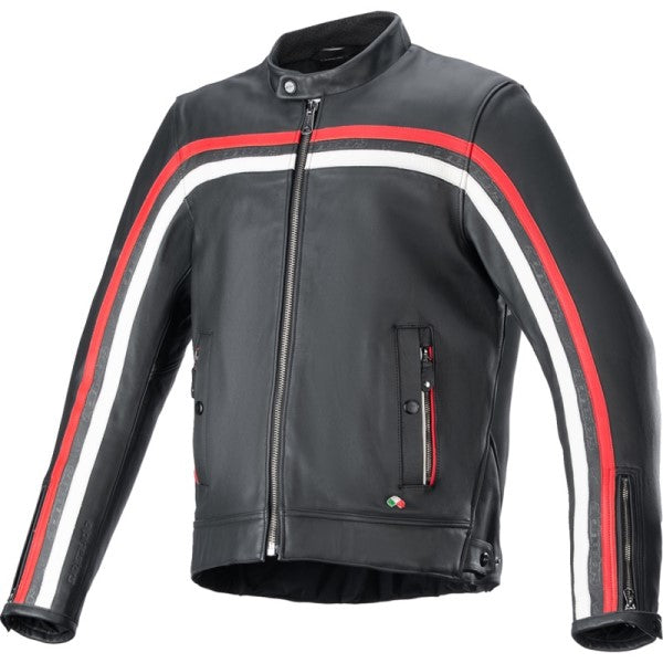 Manteau de Moto Dyno en Cuir Noir/Rouge