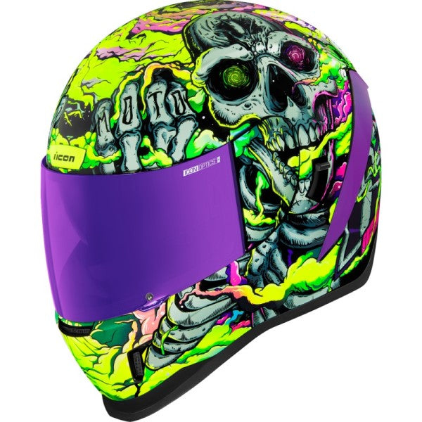 Casque Intégral de Moto Airform Hippie Dippy Mauve/Vert incliné de face