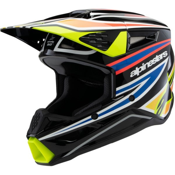 Casque de Motocross Supertech M3 Wurx Junior Jaune/Multicolore incliné de face