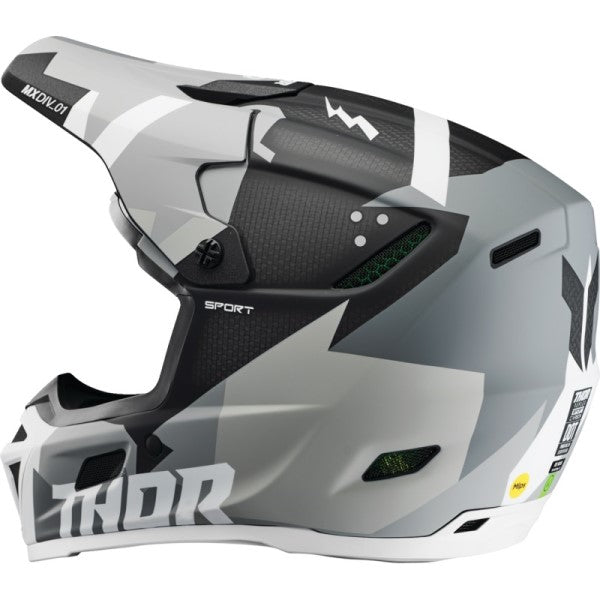 Casque de Motocross Reflex Sport Carbon Gris/Blanc de droite