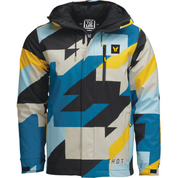 Manteau Tour Thor noir bleu et jaune, de face