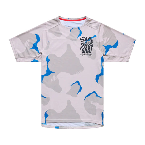 Chandail de vélo Skyline Pro Flow Camo Manches Courtes Troy Lee Designs Gris/Bleu, de face