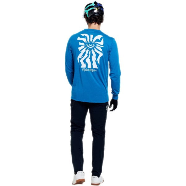 Maillot de Vélo Skyline Ride One Eye Manches Longues Bleu essayage de dos
