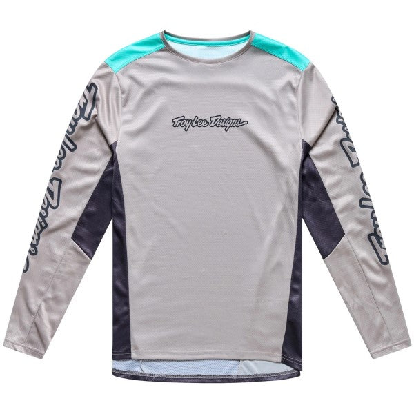 Maillot de Vélo Stage Signature Manches Longues Gris/Bleu de face