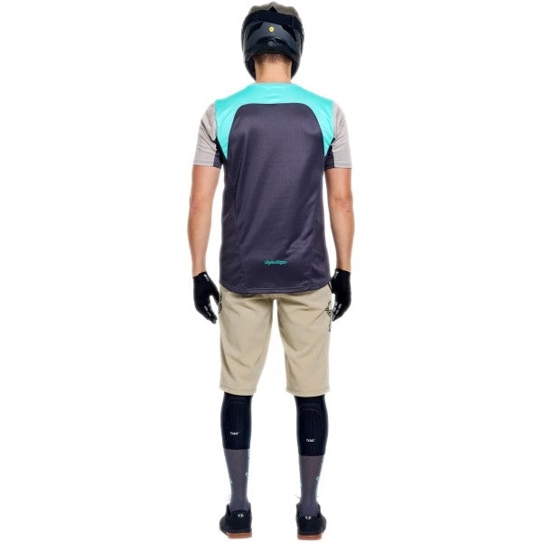 Maillot de Vélo Stage Signature Manches Courtes Gris/Bleu essayage de dos