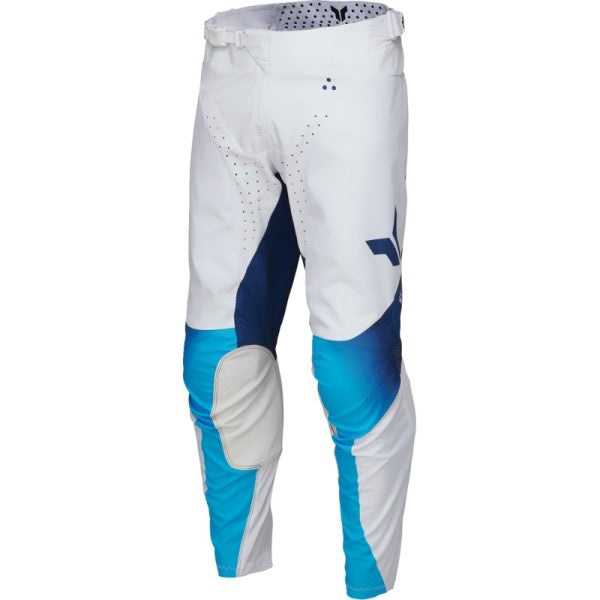 Pantalon de Motocross Launchmode Storm Blanc/Bleu incliné de face à droite