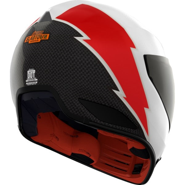 Casque Intégral de Moto Domain Slabtown Blanc/Rouge incliné de dos