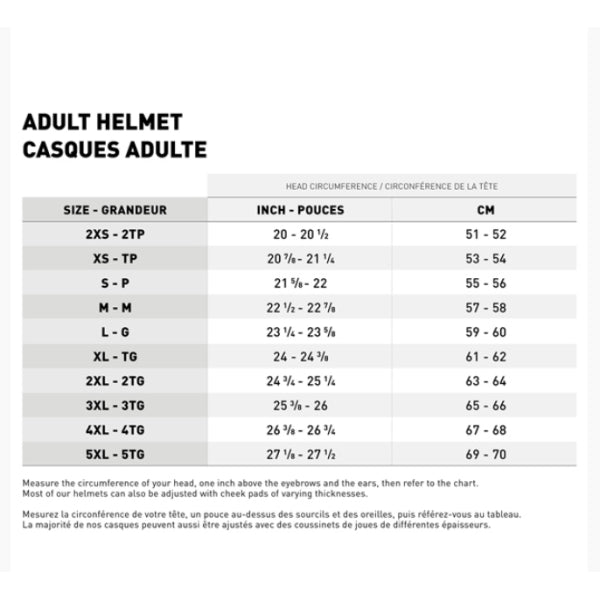 Casque Intégral de Motoneige Mission Alaska Carbone, Charte