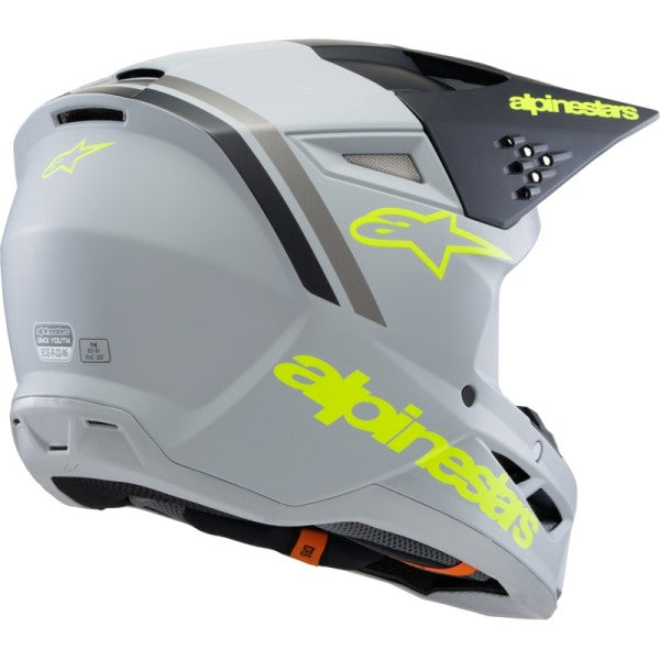 Casque de Motocross Supertech M3 Radium Junior Gris/Jaune incliné de dos