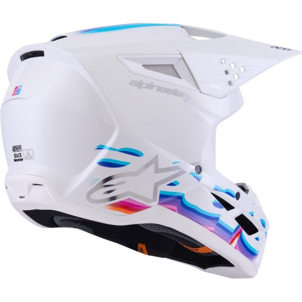 Casque de Motocross SM3 Force Blanc/Multicolore incliné de dos