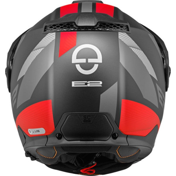 Casque de Moto Modulaire E2 Defender Rouge derrière