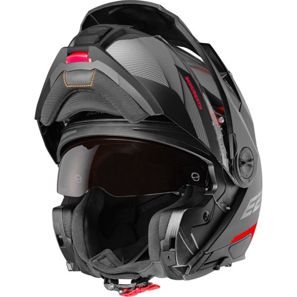 Casque de Moto Modulaire E2 Defender Rouge Ouvert