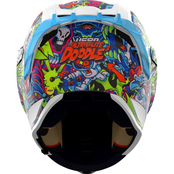 Casque Intégral de Moto Ultraflite Doodle 3 Blanc/Multicolore de dos