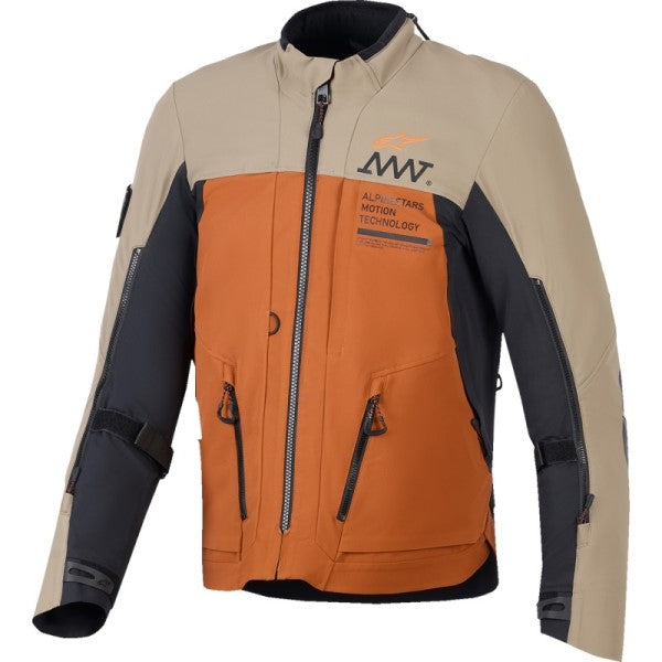 Manteau de Moto AMT-8 Stretch Drystar XF Brun/Orange, de face