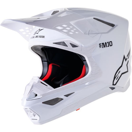 Casque de Motocross Supertech M10 Solid Blanc incliné de face