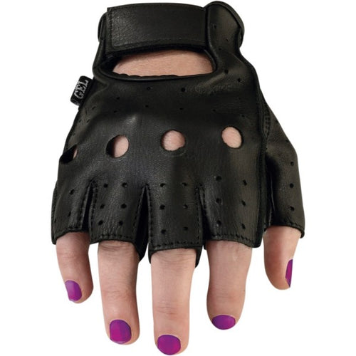 Demi-Gants de Moto Cuir 243 Femme Noir avec les mains