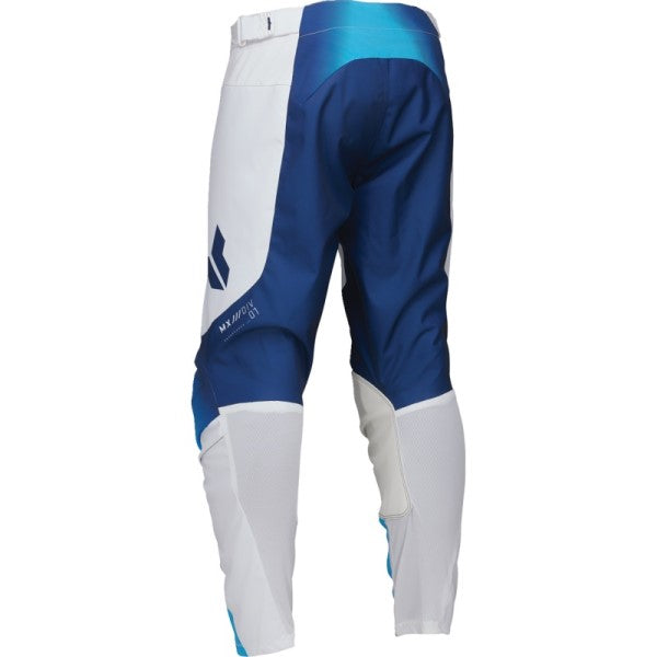 Pantalon de Motocross Launchmode Storm Blanc/Bleu incliné de dos à gauche