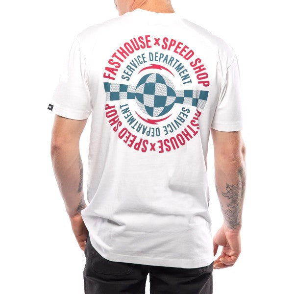 T-Shirt Finch Blanc/Bleu essayage de dos