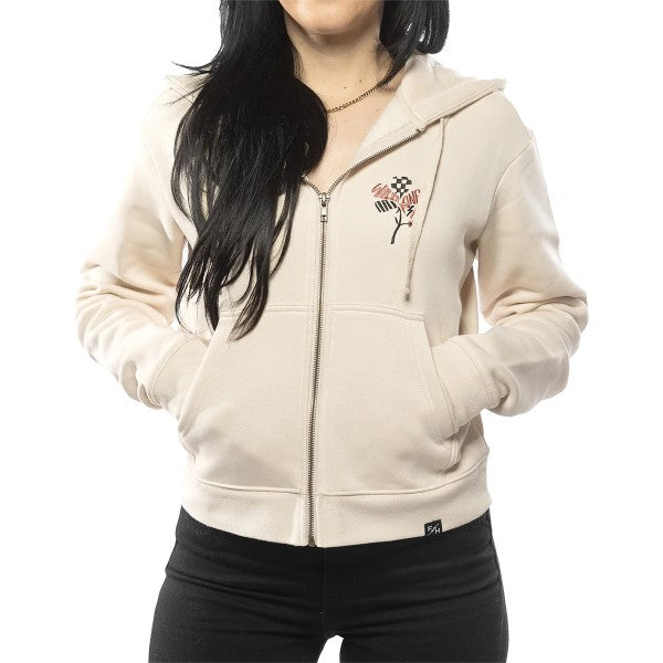 Coton Ouaté avec Fermeture Éclair Garden Party Femme Blanc/Noir essayage de face