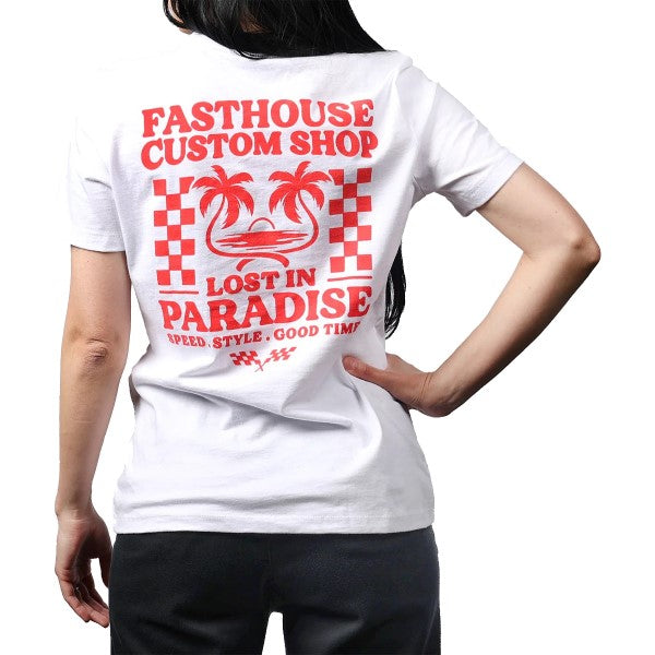 T-Shirt Getaway Femme Blanc/Rouge essayage de dos