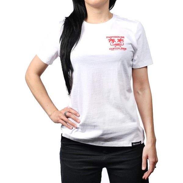 T-Shirt Getaway Femme Blanc/Rouge essayage de face