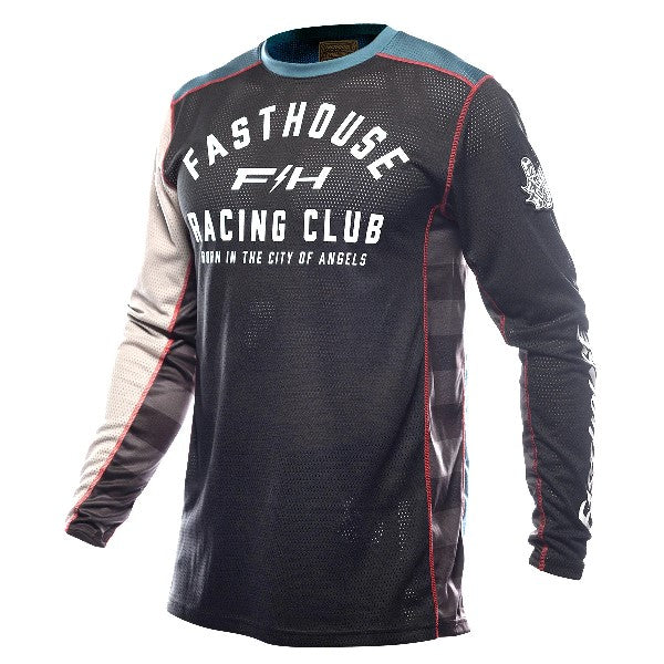 Chandail de Motocross Grindhouse Air-C Club/Fasthouse /noir et turquoise  de face
