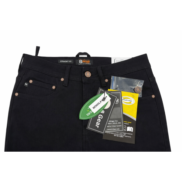 Pantalon de Moto Jeans Dyneema 8Gear Noir, de face 