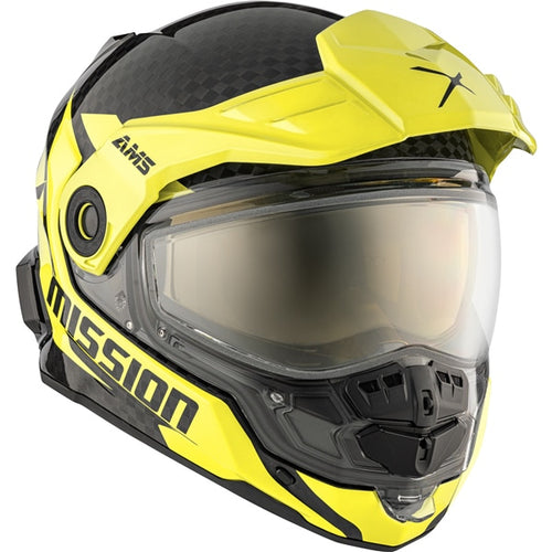 Casque Intégral de Motoneige Mission Alaska Carbone Jaune, de face