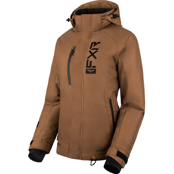 Manteau de Motoneige Fresh Femme FXR noir et marron, de face