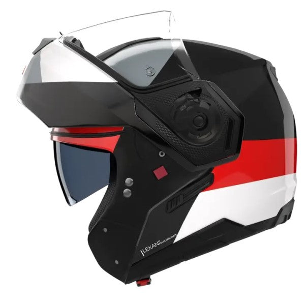 Casque Modulaire de Moto N90-3 Blocco Noir/Rouge/Blanc, Vue de côté en position ouverte
