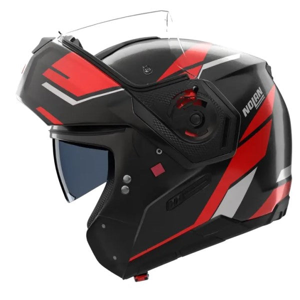 Casque Modulaire de Moto N90-3 Sincrono Noir/Rouge, Vue de côté en position ouverte