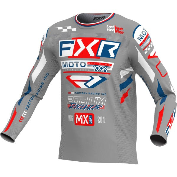 Chandail de Motocross Podium Gladiator Gris/Rouge incliné de face