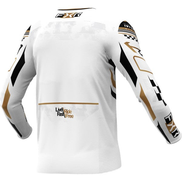 Chandail de Motocross Podium Gladiator Blanc/Or incliné de dos