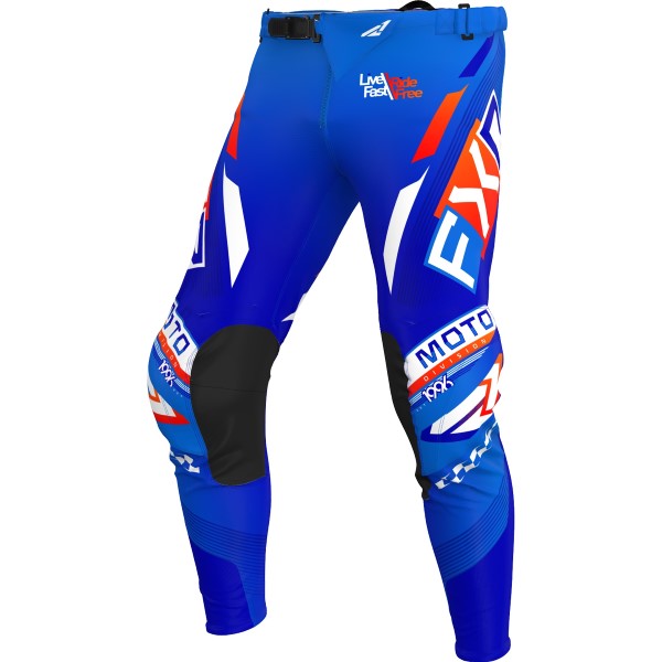 Pantalon de Motocross Podium Gladiator Bleu/Blanc/Rouge incliné de face